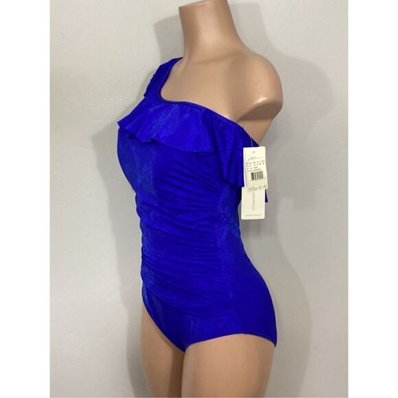 New. GOTTEX blue snakeskin ruffle swimsuit. Retails $138. Size 12 - Picture 6 of 10